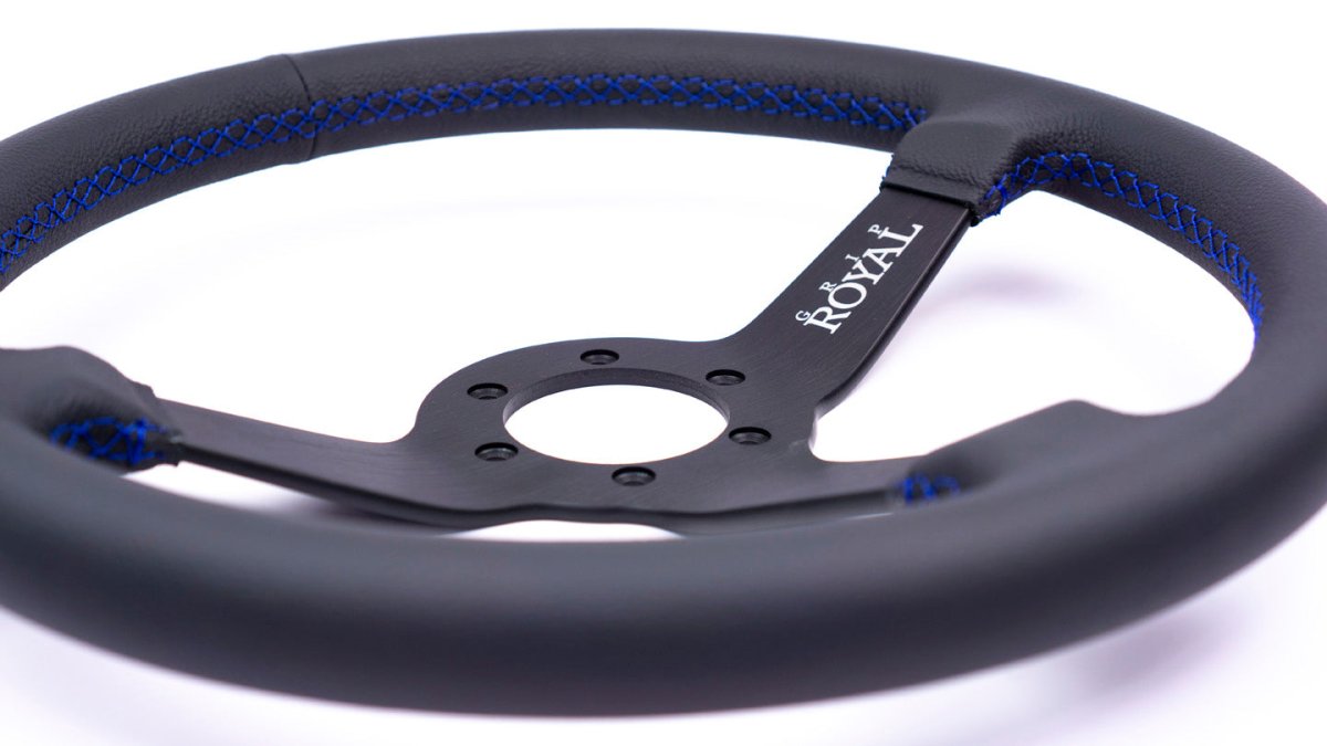 Grip Royal Brute 350mm Deep Dish Steering Wheel w/ Black Leather Grip and Blue Stitching - GRSW - BRT - L - BKBL - Subimods.com