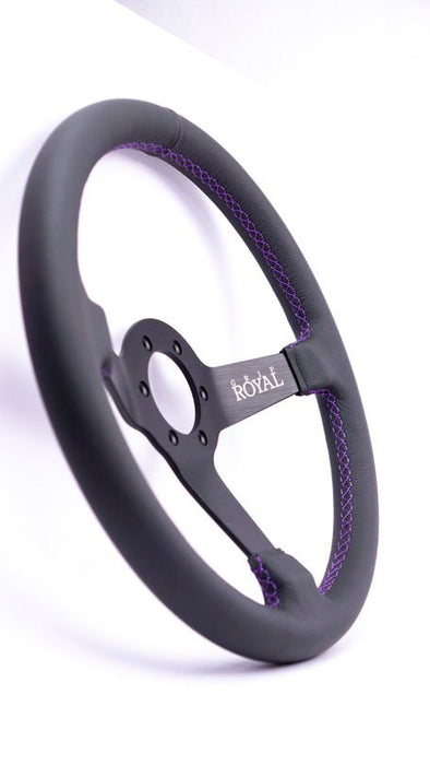 Grip Royal Brute 350mm Deep Dish Steering Wheel w/ Black Leather Grip, and Purple Stitching - GRSW - BRT - L - BKPP - Subimods.com