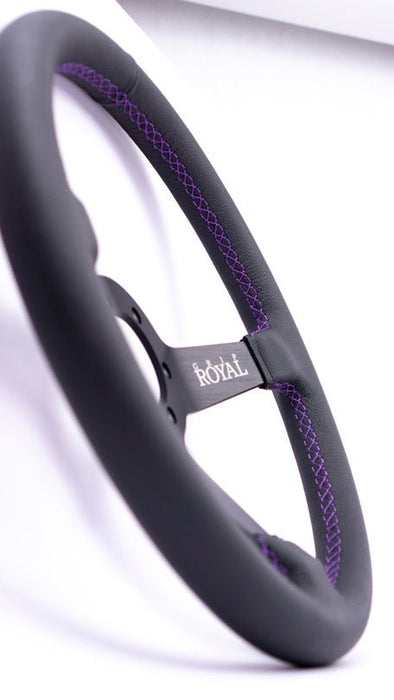 Grip Royal Brute 350mm Deep Dish Steering Wheel w/ Black Leather Grip, and Purple Stitching - GRSW - BRT - L - BKPP - Subimods.com