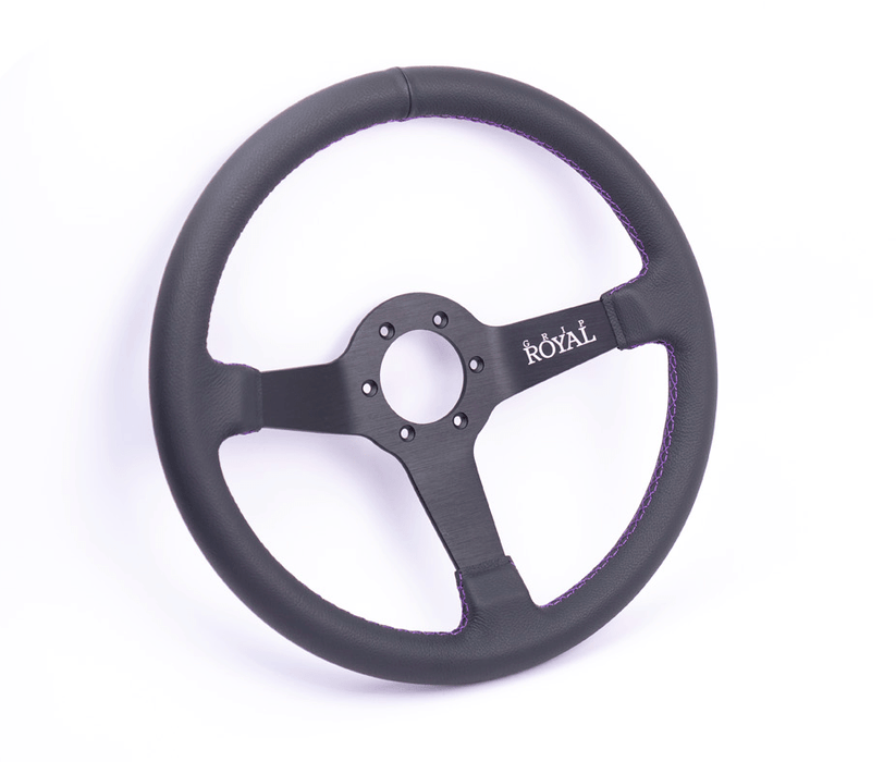 Grip Royal Brute 350mm Deep Dish Steering Wheel w/ Black Leather Grip, and Purple Stitching - GRSW - BRT - L - BKPP - Subimods.com