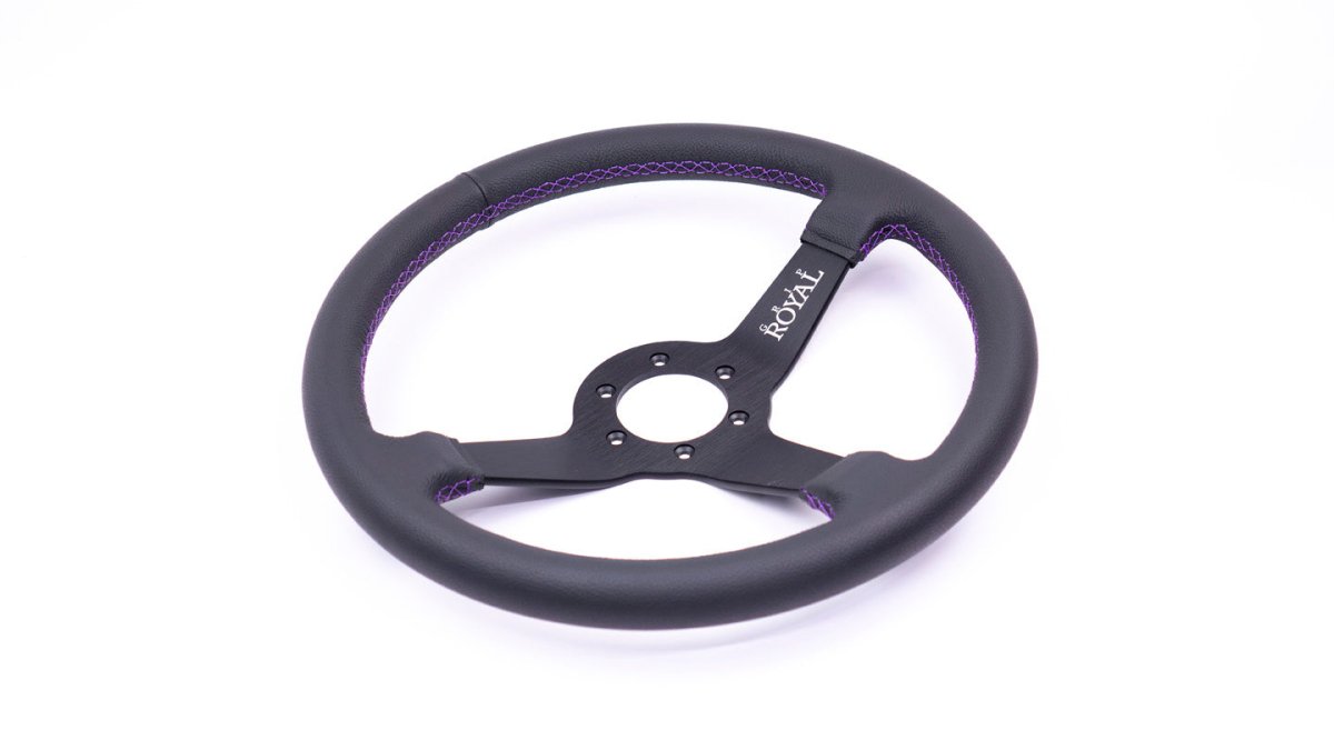 Grip Royal Brute 350mm Deep Dish Steering Wheel w/ Black Leather Grip, and Purple Stitching - GRSW - BRT - L - BKPP - Subimods.com