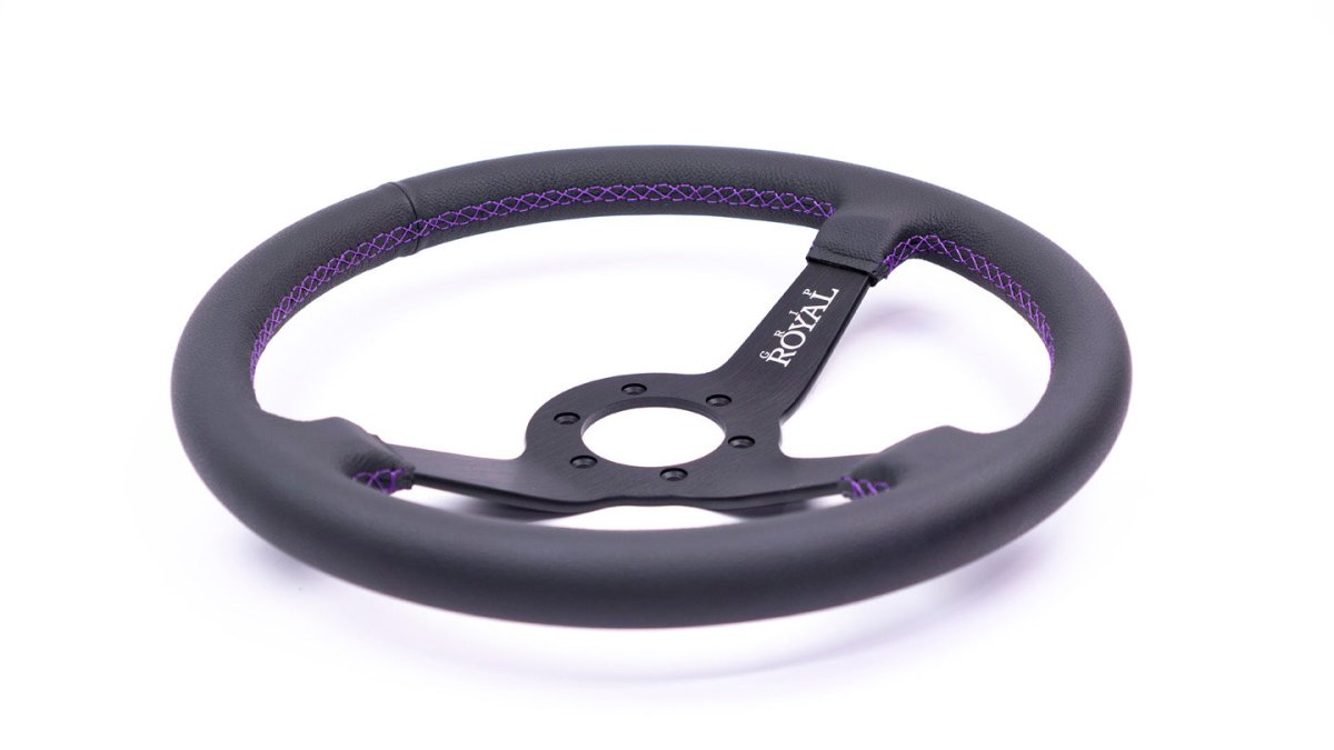 Grip Royal Brute 350mm Deep Dish Steering Wheel w/ Black Leather Grip, and Purple Stitching - GRSW - BRT - L - BKPP - Subimods.com
