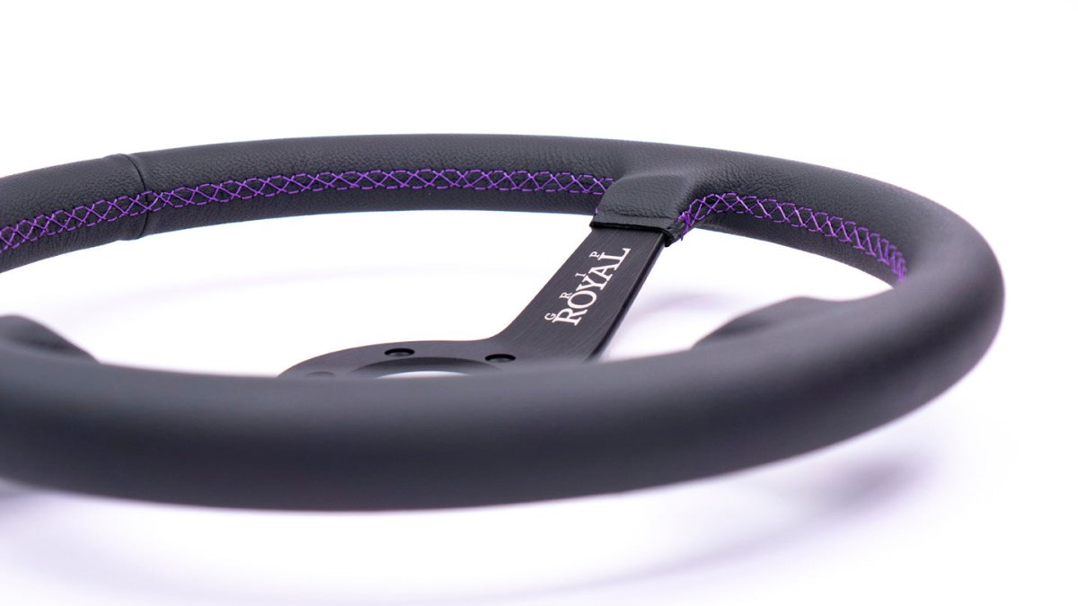 Grip Royal Brute 350mm Deep Dish Steering Wheel w/ Black Leather Grip, and Purple Stitching - GRSW - BRT - L - BKPP - Subimods.com