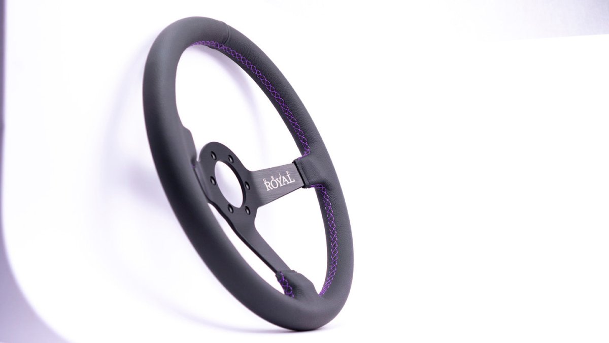 Grip Royal Brute 350mm Deep Dish Steering Wheel w/ Black Leather Grip, and Purple Stitching - GRSW - BRT - L - BKPP - Subimods.com