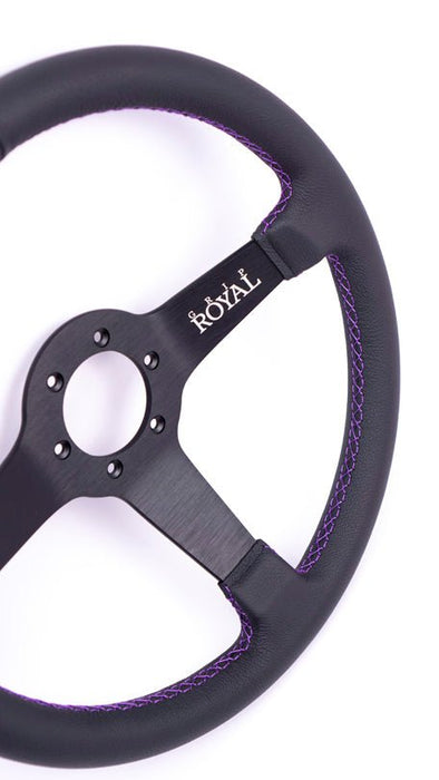 Grip Royal Brute 350mm Deep Dish Steering Wheel w/ Black Leather Grip, and Purple Stitching - GRSW - BRT - L - BKPP - Subimods.com
