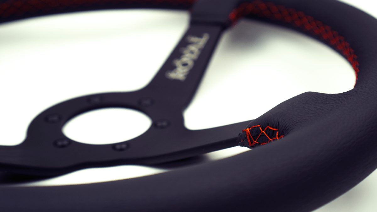 Grip Royal Brute 350mm Deep Dish Steering Wheel w/ Black Leather Grip, and Red Stitching - GRSW - BRT - L - BKRD - Subimods.com