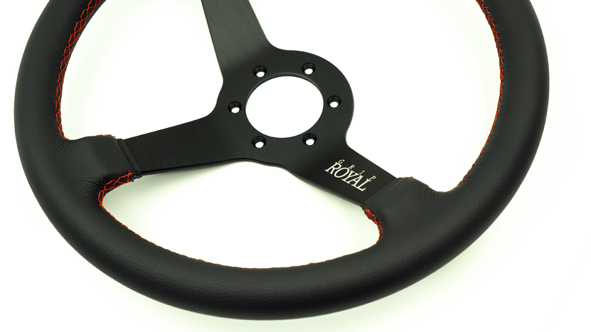 Grip Royal Brute 350mm Deep Dish Steering Wheel w/ Black Leather Grip, and Red Stitching - GRSW - BRT - L - BKRD - Subimods.com