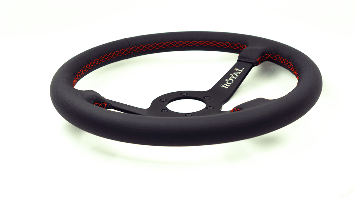 Grip Royal Brute 350mm Deep Dish Steering Wheel w/ Black Leather Grip, and Red Stitching - GRSW - BRT - L - BKRD - Subimods.com