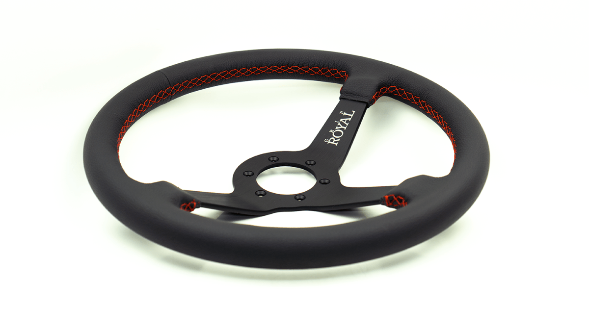 Grip Royal Brute 350mm Deep Dish Steering Wheel w/ Black Leather Grip, and Red Stitching - GRSW - BRT - L - BKRD - Subimods.com