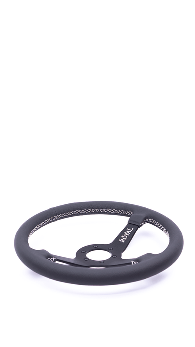 Grip Royal Brute 350mm Deep Dish Steering Wheel w/ Black Leather Grip, and White Stitching - GRSW - BRT - L - BKWH - Subimods.com
