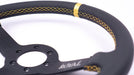 Grip Royal Brute 350mm Deep Dish Steering Wheel w/ Black Leather Grip, Gold Stitching, and Gold TDC Stripe - GRSW - BRT - L - BKGD - TDCGD - Subimods.com