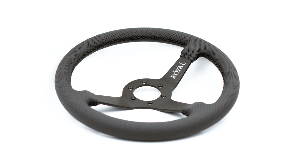 Grip Royal Brute 350mm Deep Dish Steering Wheel w/ Black Perforated Leather Grip and Black Stitching - GRSW - BRT - P - BKBK - Subimods.com