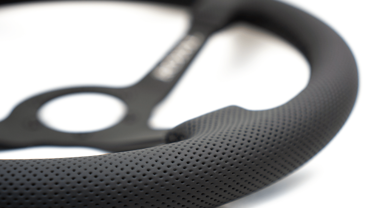 Grip Royal Brute 350mm Deep Dish Steering Wheel w/ Black Perforated Leather Grip and Black Stitching - GRSW - BRT - P - BKBK - Subimods.com