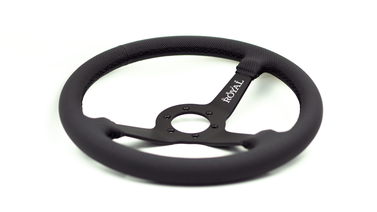 Grip Royal Brute 350mm Deep Dish Steering Wheel w/ Black Perforated Leather Grip and Black Stitching - GRSW - BRT - P - BKBK - Subimods.com