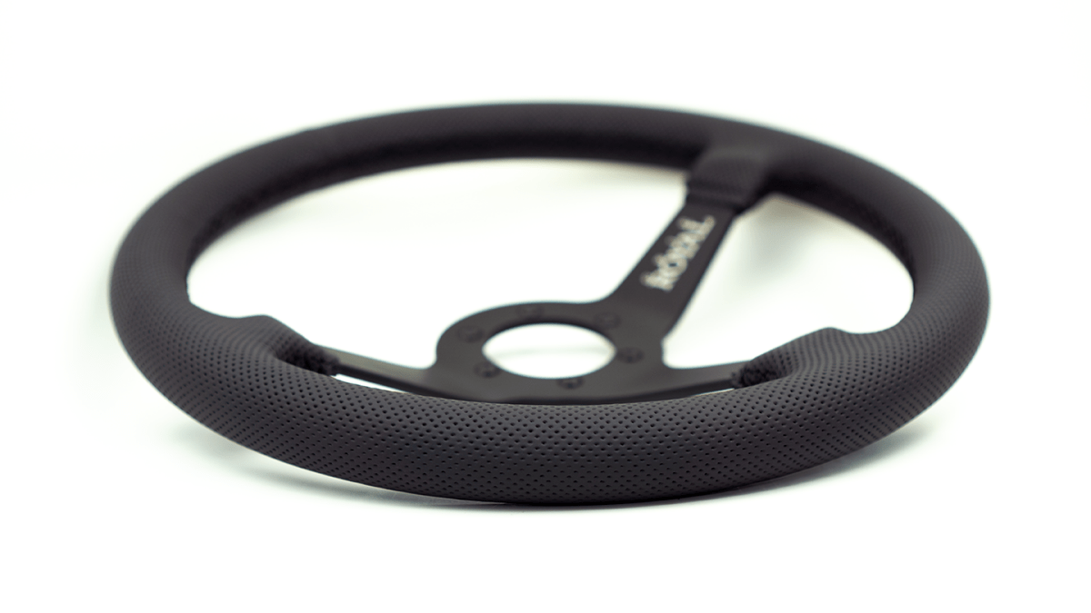 Grip Royal Brute 350mm Deep Dish Steering Wheel w/ Black Perforated Leather Grip and Black Stitching - GRSW - BRT - P - BKBK - Subimods.com