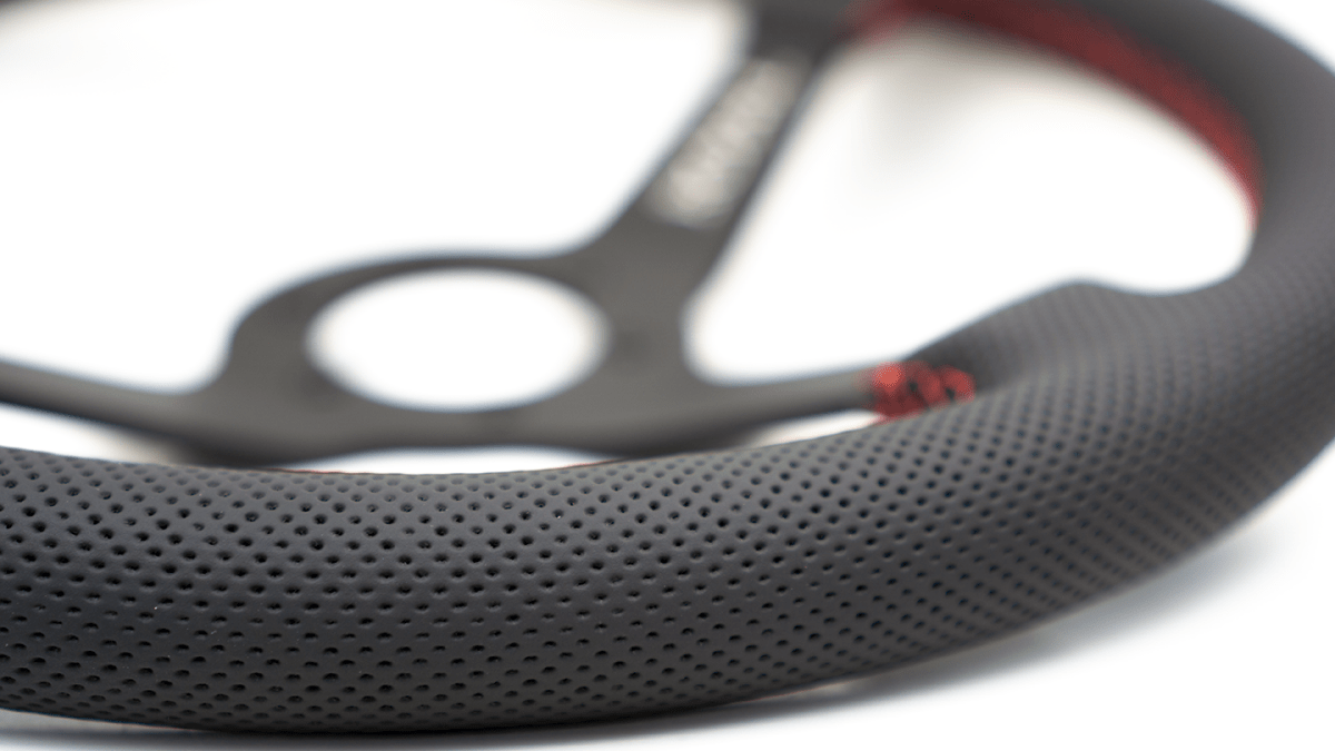 Grip Royal Brute 350mm Deep Dish Steering Wheel w/ Black Perforated Leather Grip and Red Stitching - GRSW - BRT - P - BKRD - Subimods.com