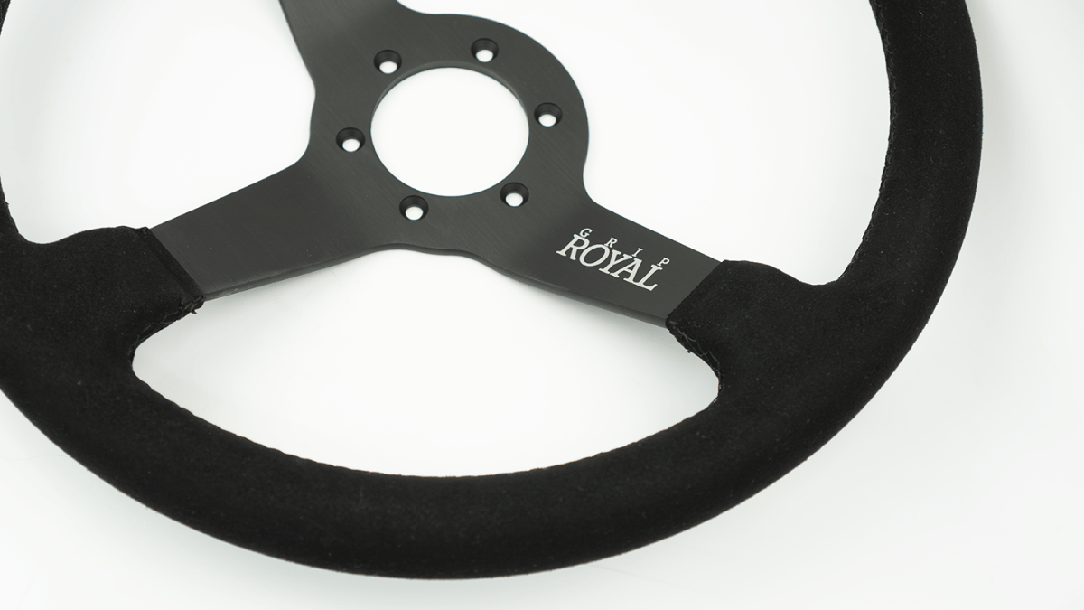 Grip Royal Brute 350mm Deep Dish Steering Wheel w/ Black Suede Grip, and Black Stitching - GRSW - BRT - S - BKBK - Subimods.com