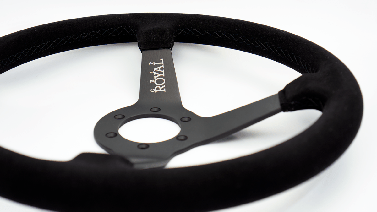 Grip Royal Brute 350mm Deep Dish Steering Wheel w/ Black Suede Grip, and Black Stitching - GRSW - BRT - S - BKBK - Subimods.com