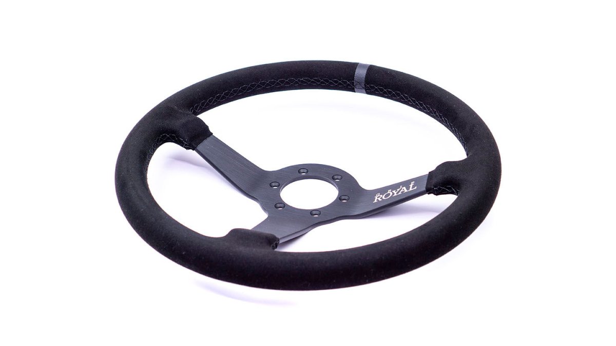 Grip Royal Brute 350mm Deep Dish Steering Wheel w/ Black Suede Grip, Black Stitching and Black Leather TDC Stripe - GRSW - BRT - S - BKBK - TDCBK - Subimods.com