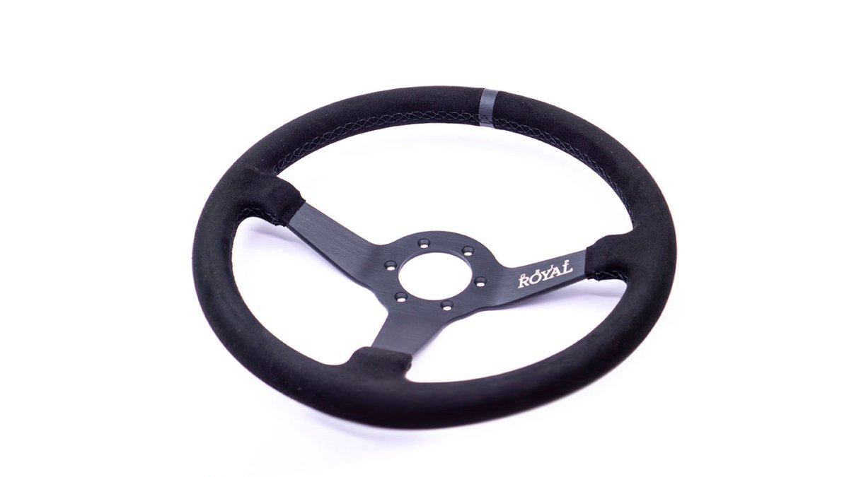 Grip Royal Brute 350mm Deep Dish Steering Wheel w/ Black Suede Grip, Black Stitching and Black Leather TDC Stripe - GRSW - BRT - S - BKBK - TDCBK - Subimods.com
