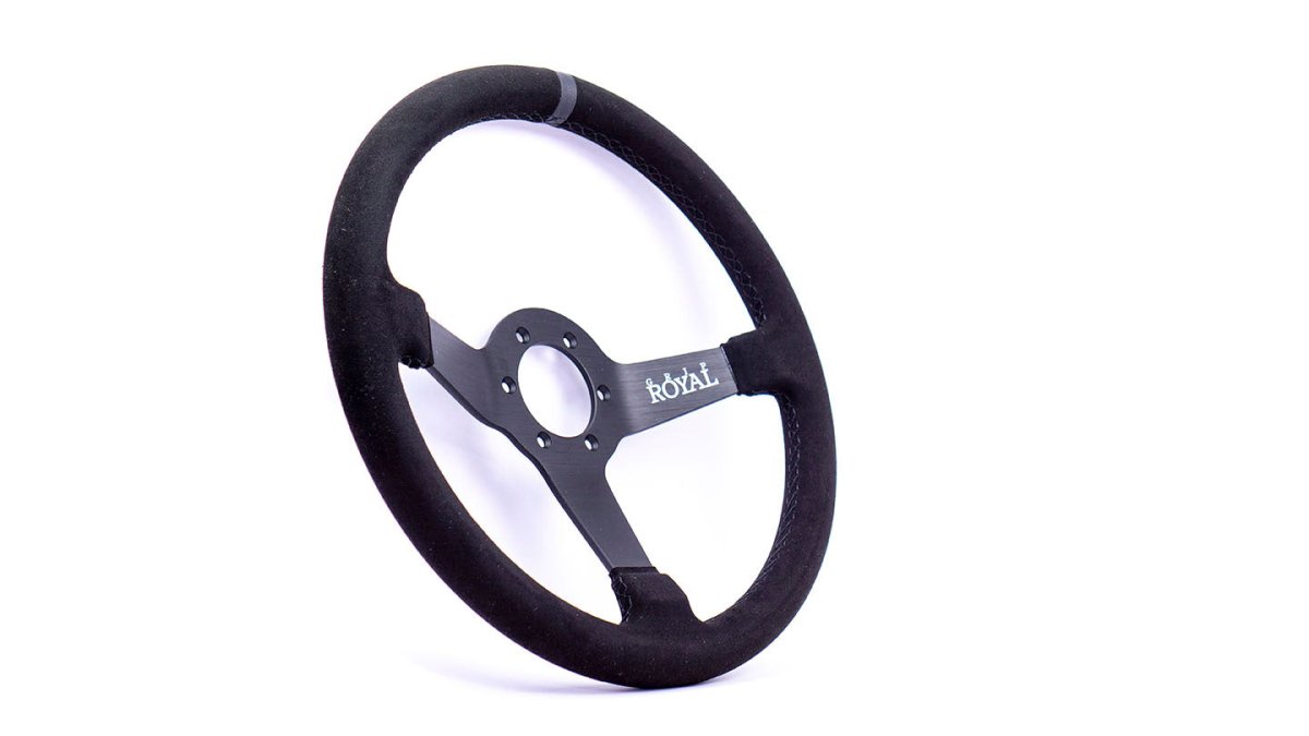 Grip Royal Brute 350mm Deep Dish Steering Wheel w/ Black Suede Grip, Black Stitching and Black Leather TDC Stripe - GRSW - BRT - S - BKBK - TDCBK - Subimods.com