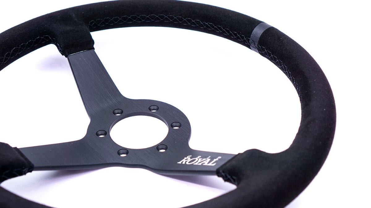 Grip Royal Brute 350mm Deep Dish Steering Wheel w/ Black Suede Grip, Black Stitching and Black Leather TDC Stripe - GRSW - BRT - S - BKBK - TDCBK - Subimods.com