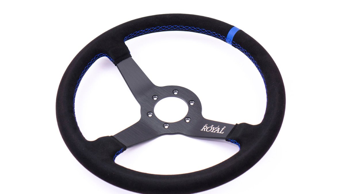 Grip Royal Brute 350mm Deep Dish Steering Wheel w/ Black Suede Grip, Blue Stitching and Blue Leather TDC Stripe - GRSW - BRT - S - BKBL - TDCBL - Subimods.com