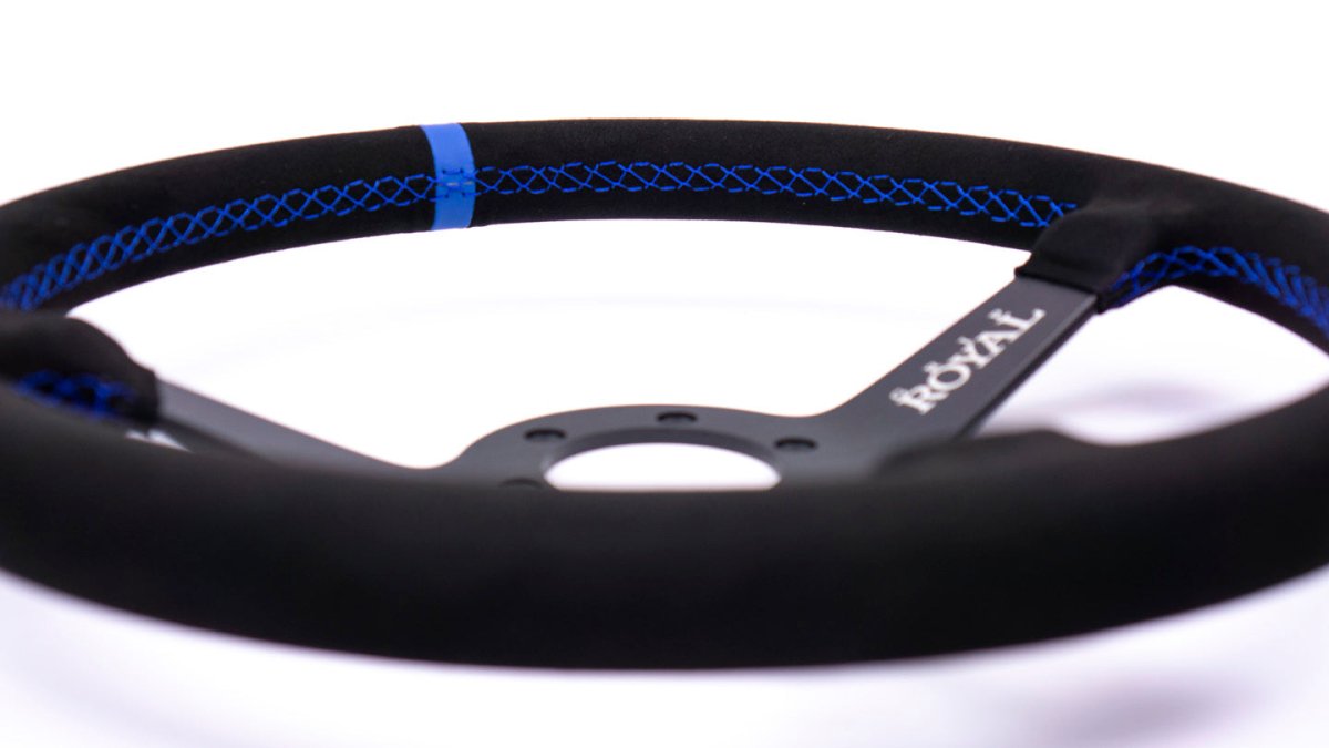 Grip Royal Brute 350mm Deep Dish Steering Wheel w/ Black Suede Grip, Blue Stitching and Blue Leather TDC Stripe - GRSW - BRT - S - BKBL - TDCBL - Subimods.com