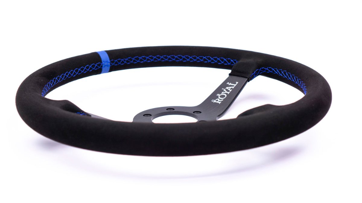 Grip Royal Brute 350mm Deep Dish Steering Wheel w/ Black Suede Grip, Blue Stitching and Blue Leather TDC Stripe - GRSW - BRT - S - BKBL - TDCBL - Subimods.com