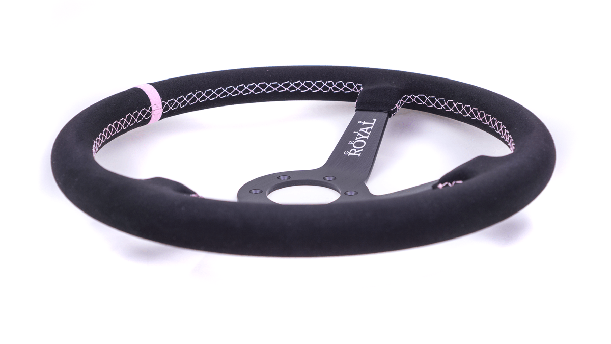 Grip Royal Brute 350mm Deep Dish Steering Wheel w/ Black Suede Grip, Easter Pink Stitching, and Easter Pink TDC Stripe - GRSW - BRT - S - BKPK - TDCPK - Subimods.com