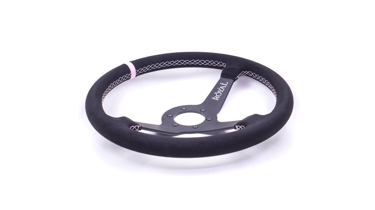 Grip Royal Brute 350mm Deep Dish Steering Wheel w/ Black Suede Grip, Easter Pink Stitching, and Easter Pink TDC Stripe - GRSW - BRT - S - BKPK - TDCPK - Subimods.com
