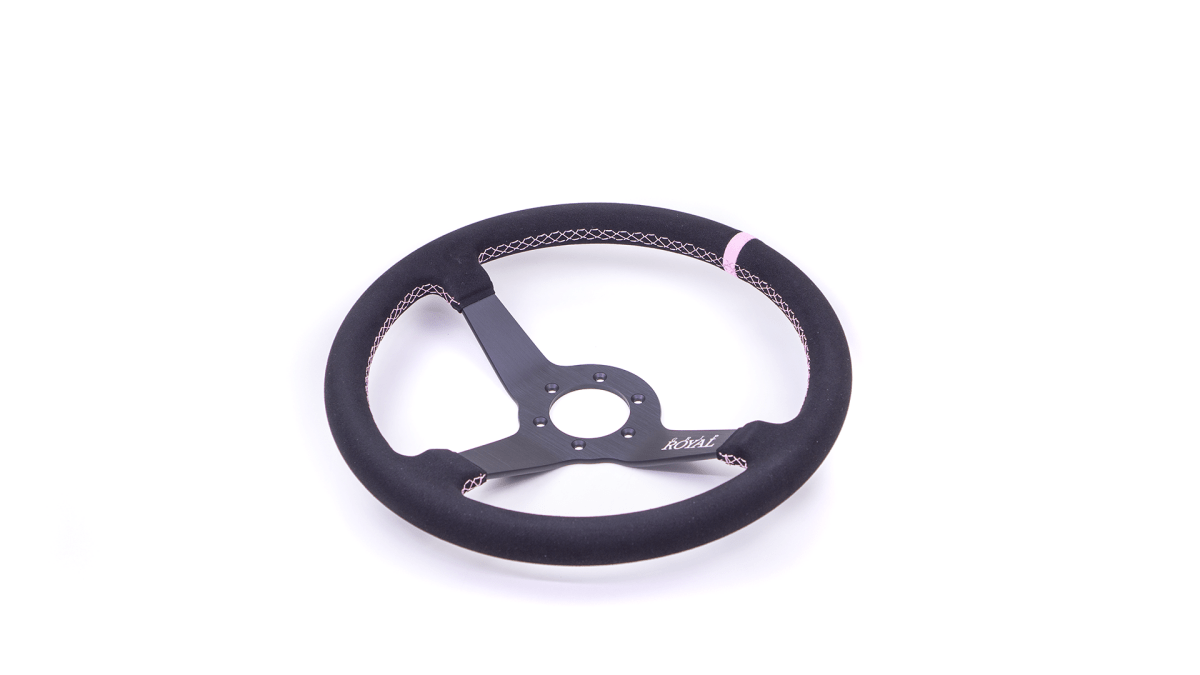 Grip Royal Brute 350mm Deep Dish Steering Wheel w/ Black Suede Grip, Easter Pink Stitching, and Easter Pink TDC Stripe - GRSW - BRT - S - BKPK - TDCPK - Subimods.com