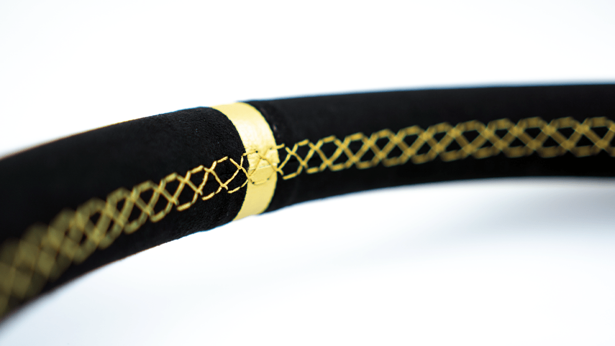 Grip Royal Brute 350mm Deep Dish Steering Wheel w/ Black Suede Grip, Gold Stitching and Gold Leather TDC Stripe - GRSW - BRT - S - BKGD - TDCGD - Subimods.com