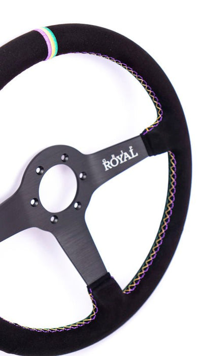 Grip Royal Brute 350mm Deep Dish Steering Wheel w/ Black Suede Grip, Mardi Gras Stitching, and Mardi Gras TDC Stripe - GRSW - BRT - S - BK - NOLA - TDC - Subimods.com