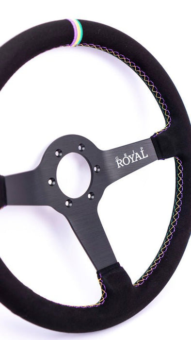 Grip Royal Brute 350mm Deep Dish Steering Wheel w/ Black Suede Grip, Mardi Gras Stitching, and Mardi Gras TDC Stripe - GRSW - BRT - S - BK - NOLA - TDC - Subimods.com