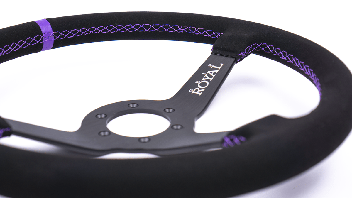 Grip Royal Brute 350mm Deep Dish Steering Wheel w/ Black Suede Grip, Purple Stitching, and Purple TDC Stripe - GRSW - BRT - S - BKPP - TDCPP - Subimods.com