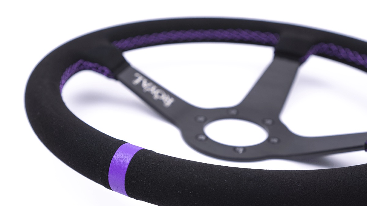 Grip Royal Brute 350mm Deep Dish Steering Wheel w/ Black Suede Grip, Purple Stitching, and Purple TDC Stripe - GRSW - BRT - S - BKPP - TDCPP - Subimods.com