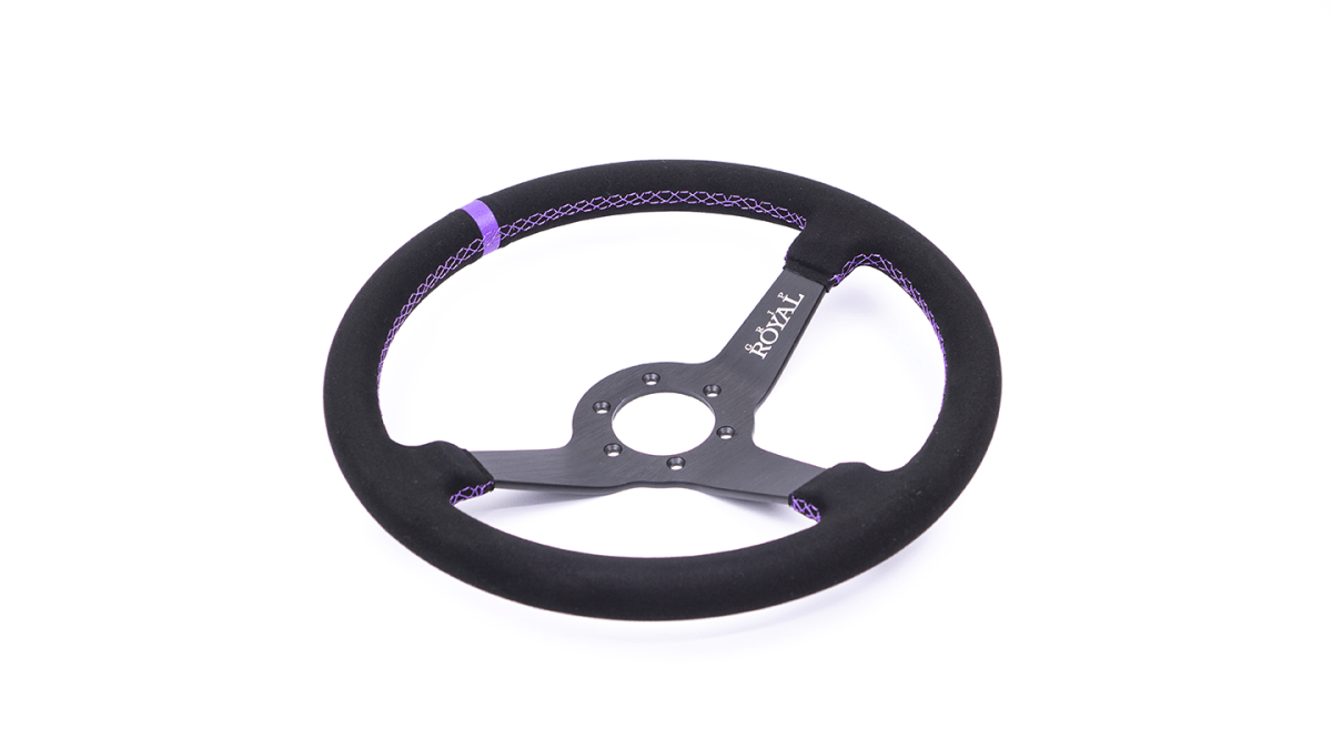 Grip Royal Brute 350mm Deep Dish Steering Wheel w/ Black Suede Grip, Purple Stitching, and Purple TDC Stripe - GRSW - BRT - S - BKPP - TDCPP - Subimods.com