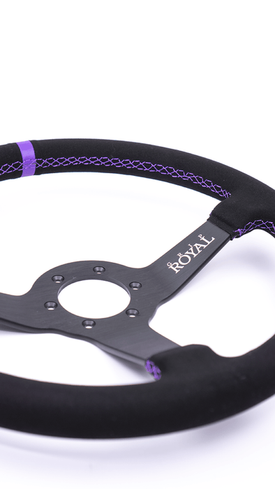 Grip Royal Brute 350mm Deep Dish Steering Wheel w/ Black Suede Grip, Purple Stitching, and Purple TDC Stripe - GRSW - BRT - S - BKPP - TDCPP - Subimods.com