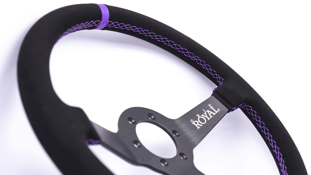 Grip Royal Brute 350mm Deep Dish Steering Wheel w/ Black Suede Grip, Purple Stitching, and Purple TDC Stripe - GRSW - BRT - S - BKPP - TDCPP - Subimods.com