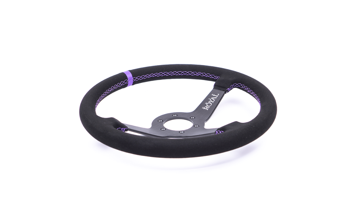 Grip Royal Brute 350mm Deep Dish Steering Wheel w/ Black Suede Grip, Purple Stitching, and Purple TDC Stripe - GRSW - BRT - S - BKPP - TDCPP - Subimods.com