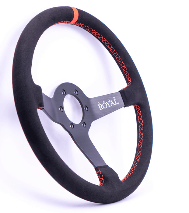 Grip Royal Brute 350mm Deep Dish Steering Wheel w/ Black Suede Grip, Red Stitching, and Red TDC Stripe - GRSW - BRT - S - BKRD - TDCRD - Subimods.com