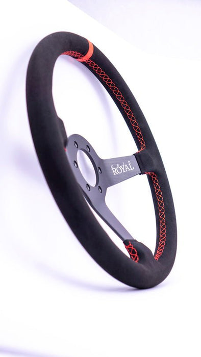 Grip Royal Brute 350mm Deep Dish Steering Wheel w/ Black Suede Grip, Red Stitching, and Red TDC Stripe - GRSW - BRT - S - BKRD - TDCRD - Subimods.com