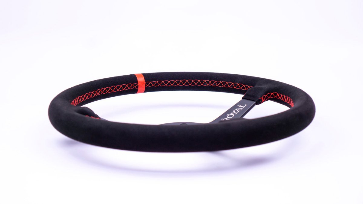 Grip Royal Brute 350mm Deep Dish Steering Wheel w/ Black Suede Grip, Red Stitching, and Red TDC Stripe - GRSW - BRT - S - BKRD - TDCRD - Subimods.com