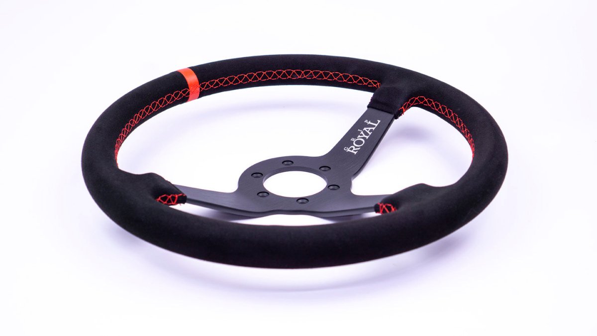 Grip Royal Brute 350mm Deep Dish Steering Wheel w/ Black Suede Grip, Red Stitching, and Red TDC Stripe - GRSW - BRT - S - BKRD - TDCRD - Subimods.com