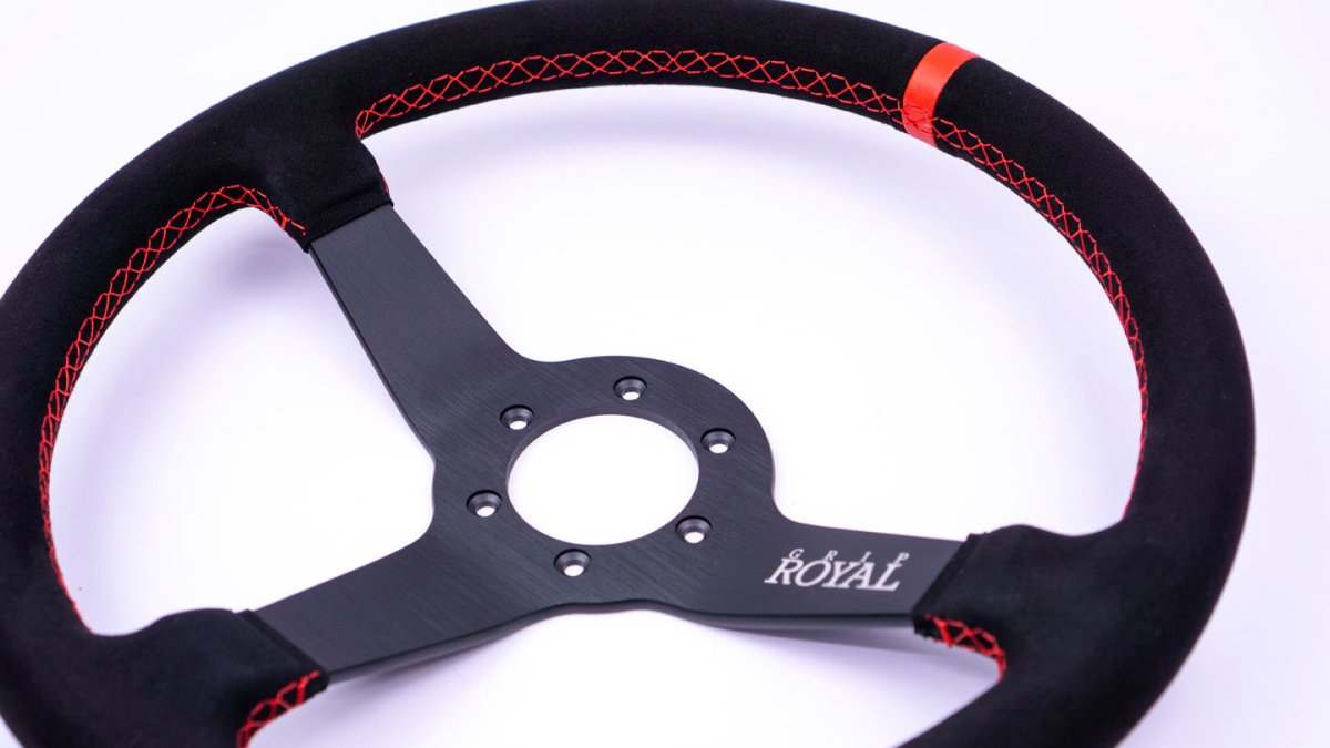 Grip Royal Brute 350mm Deep Dish Steering Wheel w/ Black Suede Grip, Red Stitching, and Red TDC Stripe - GRSW - BRT - S - BKRD - TDCRD - Subimods.com