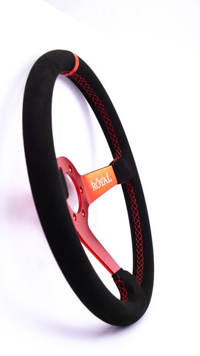 Grip Royal Brute 350mm Deep Dish Steering Wheel w/ Black Suede Grip, Red Stitching, Red TDC Stripe and Red Center - GRSW - BRT - S - BKRD - TDC - RD - RED - Subimods.com