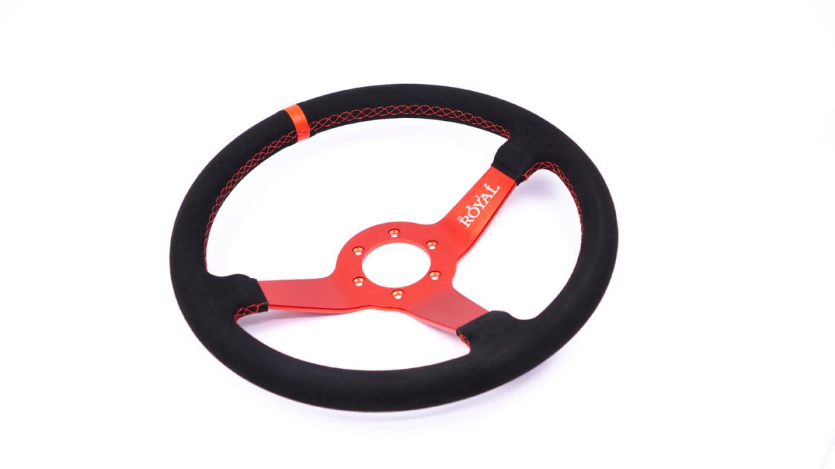 Grip Royal Brute 350mm Deep Dish Steering Wheel w/ Black Suede Grip, Red Stitching, Red TDC Stripe and Red Center - GRSW - BRT - S - BKRD - TDC - RD - RED - Subimods.com