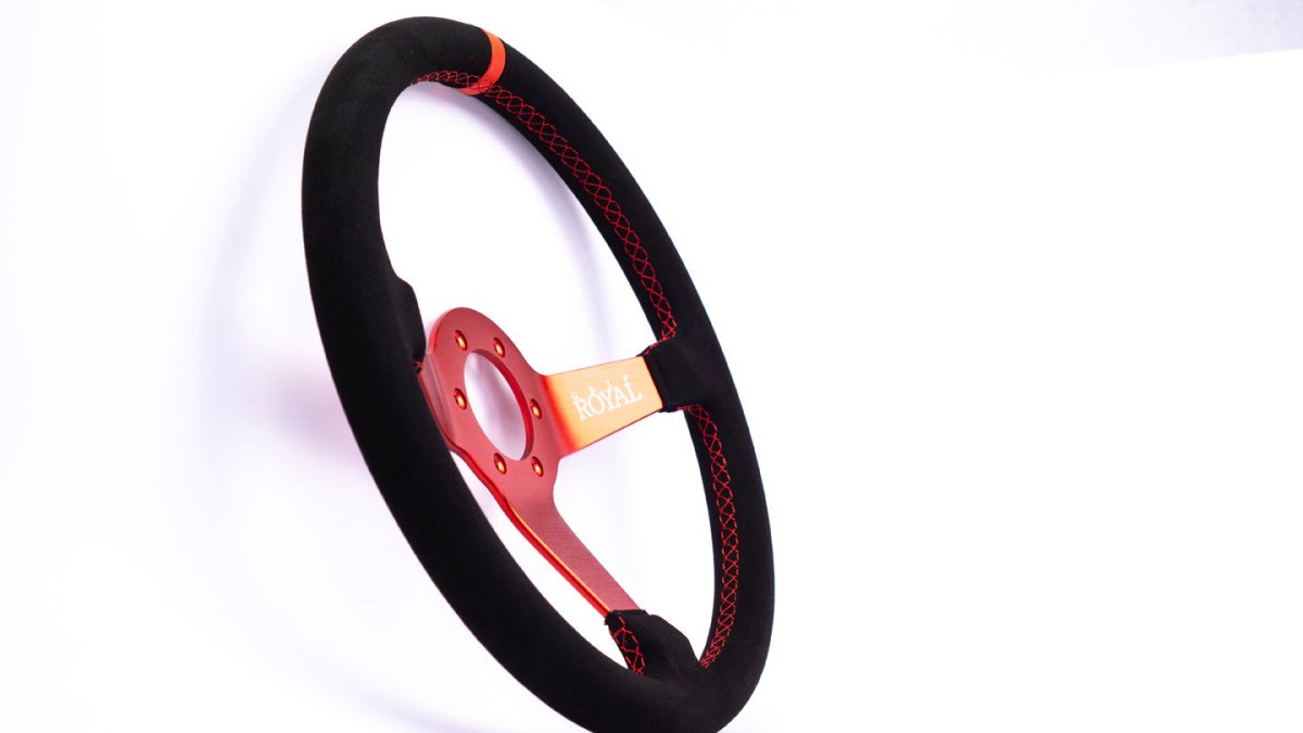 Grip Royal Brute 350mm Deep Dish Steering Wheel w/ Black Suede Grip, Red Stitching, Red TDC Stripe and Red Center - GRSW - BRT - S - BKRD - TDC - RD - RED - Subimods.com