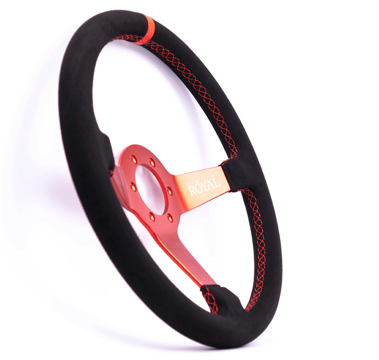 Grip Royal Brute 350mm Deep Dish Steering Wheel w/ Black Suede Grip, Red Stitching, Red TDC Stripe and Red Center - GRSW - BRT - S - BKRD - TDC - RD - RED - Subimods.com